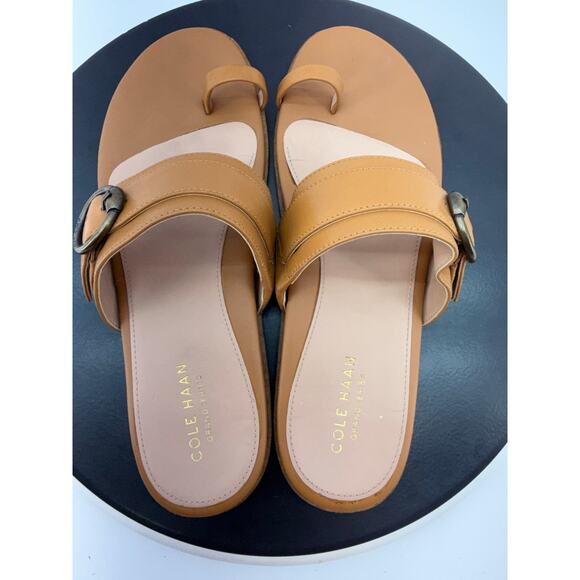 COLE HAAN Abbie Womens Size 8B Slide Slip On Sandals Tan Toe Ring Boho Shoes - Picture 9 of 12